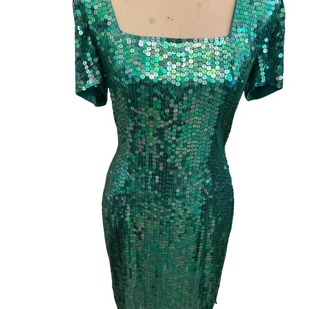 Vintage Niteline Blue Mid length Sequin Beads Della Roufogali Dress Size 8 - Picture 1 of 9
